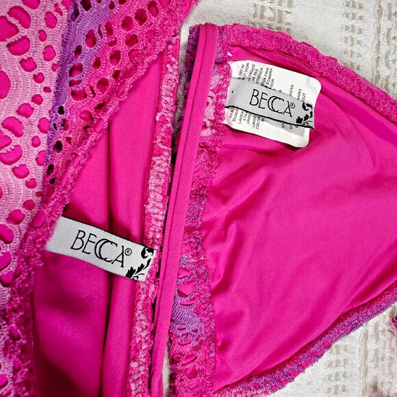 Becca Pink Crochet 2 Piece Bikini Swimsuit Size L - Picture 4 of 5